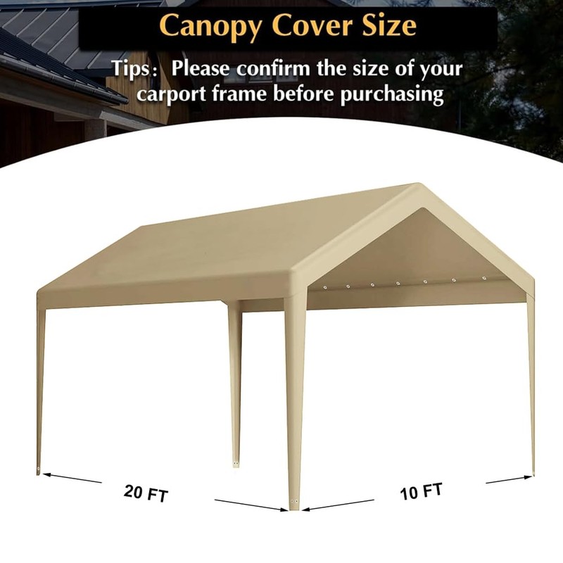 Carport Replacement Canopy, Replacement Top Cover for 10' x 20'