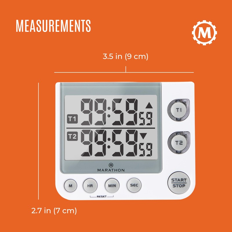 Marathon 100 Hour Dual Digital Timer, White - Large, Easy-to-Read
