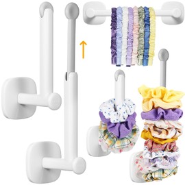 Adhesive Scrunchie Holder DIY Hair Accessories Organizer Wall Hooks Waterproof Scrunchy Storage Stick Scrunchies Holder Organizer Headband Hairband Hair Ties Holder (Stretchable Style, Beige)