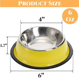 Acshio 6 Pack Stainless Steel Dog Bowl, 6 Oz Reusable Pet Food and Water Bowls with Rubber Base, Stackable Puppy Cat Feeding Bowls Dog Dishes for Dry Food, Wet Foods, 6 Color