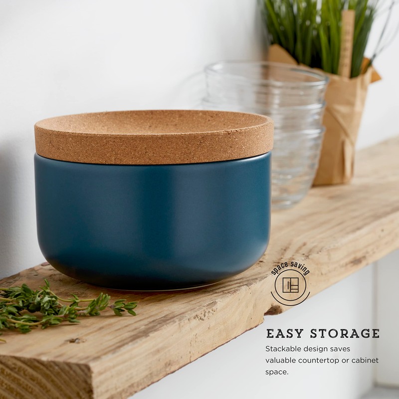 Kamenstein Ceramic and Cork Salt Pig with Easy Lift Lid