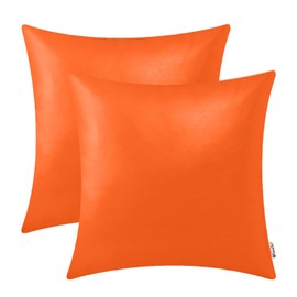 BRAWARM Faux Leather Throw Pillow Covers 16 X 16 Inches - Orange Leather Pilow Covers Pack of 2, Solid Dyed Leather Pillowcases for Couch Bed Sofa Garden Home Decorative