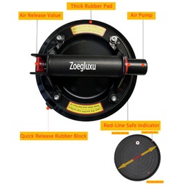 Zoegluxu 8 inch Glass Suction Cups 2 Pack Heavy Duty Vacuum Suction Cup to Lift Large Glass, Industrial Suction Cup Lifter for Window, Tile, 480 lbs Load Capacity, Air Pump