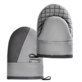 Mini Oven Mitts, Kitchen Oven Gloves Kitchen Mittens 500 Degrees Heat Resistant Baking Gloves, Non-Slip Silicone Surface with Hanging Loops Hot Gloves for Cooking, Baking, BBQ 1 Pair-Gray