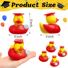 Sratte 24 Pcs Red Graduation Rubber Ducks 2026 Grad Silicone Duck Bulk Graduation Small Rubber Animal Gift Cake Topper for Teacher Graduation Party Favors Supplies