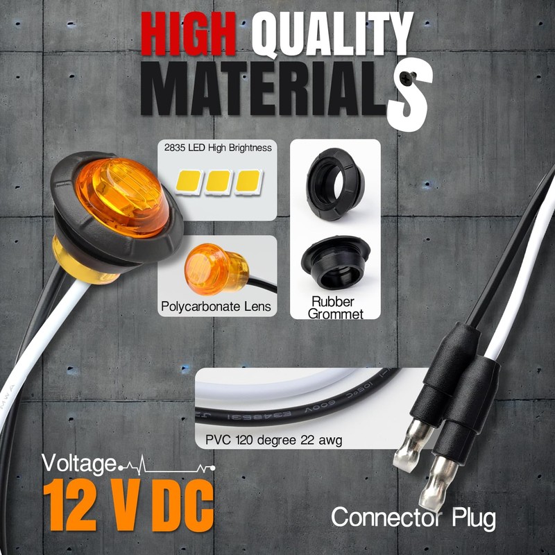 TMH 3/4 Inch Mini Amber Light 3 LED with Connector
