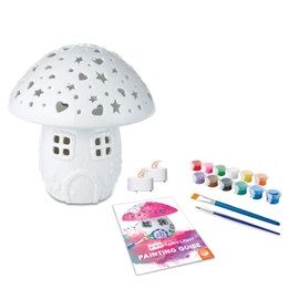 MindWare Paint Your Own Fairy Mushroom House Light - Craft Kit Includes 2 Tea Lights, Paint, Brushes and Instruction Guide