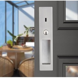 betensh Pocket Door Handle with Key Sliding Door Locks Handle Pocket Door Lock Recessed Door Handle 180mm ‎Keyed Silver
