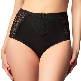BELLAVEZA Set of 3 Women's High-Waist Shaping Briefs - Cotton with Lace & Shaping Fit in 3 Colours, Black/White/Brown