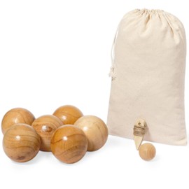 noTrash2003 6 Boccia Balls Boule Balls Made of Solid Wood with Boule Cone Spacer, Bouleset Petanque for Outdoor Play for the Garden or Beach Toy