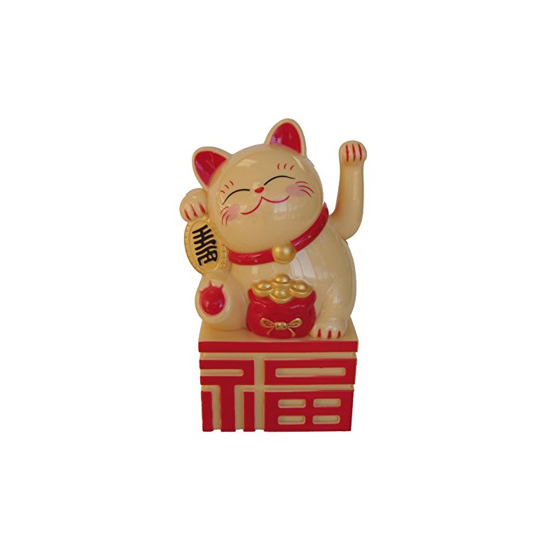 5.5" Orange Japanese Maneki Neko Beckoning Solar Money Good Fortune