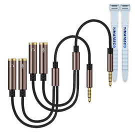YIMATEECO Headphone Splitter 3.5mm Male to 2 Double Female Earphone Jack Headphone Mic Splitter Headset Adapter Stereo Audio Y Splitter Cable for Earphone, Speaker, MP3 Player (2pcs, Brown)