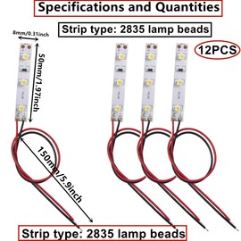 HUAZIZ Pack of 12 LED House Lighting 5 cm Warm White with Cable 20 cm 12-18 V, Model Building LED Lighting, Micro LED Model Making, Lighting Model Making H0, Model Building Lighting, 3-LED 2835