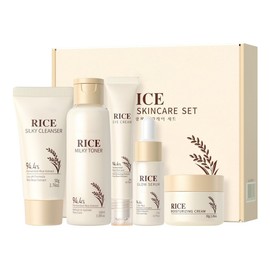 Kit Cuidado Facial BeauBase Arroz Radiante 5 Piezas Limpiador Tónico Suero Crema Ojos Humectante Set de Regalo Mujer Niñas Piel Suave Radiante Luminos