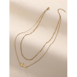 AllerPierce Gold Cross Necklace for Women 18K Gold Plated Cross Pendant Necklace Dainty Simple Layered Choker Necklaces Trendy Jewellery Gifts for Women Girls