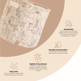 Crane Baby Fabric Storage Bin for Nursery & Toddlers, Unisex Toy Storage Bin 13"w x 12"h - Ezra, Woodland Animal