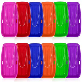 12 Pcs 35 in Classic Snow Sled Winter Downhill Sprinter Toboggan with Pull Rope and Handles Plastic Sleds for Kids Adults Snow Sand Board Sleigh, 6 Colors