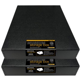 Lineco Museum Archival Storage Box, 16.75x20.75x3 in. Drop Front Design. Acid-Free with Metal Edge. Organize Photos, Pictures, Prints, Documents, Crafts, DIY. Black, 2 Pack