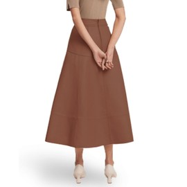 Jild Real Lambskin Leather Skirts for Women High Waist Classical Mid Length Going Out Skirt with Stylish Patchwork (Skirt-Tan-S)