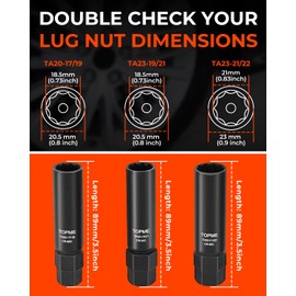 10 Spline Lug Nut Socket, Compatible with Bimecc 10 Spline Lug Key, for Removing 10 Point Lug Nut Key for Truck Large SUV with 13/16 and 7/8 Hex Drive, CR-MO (3 Piece Set)