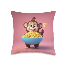 Chubby Fat Monkey Mac And Cheese Funny Animal Design Print Throw Pillow