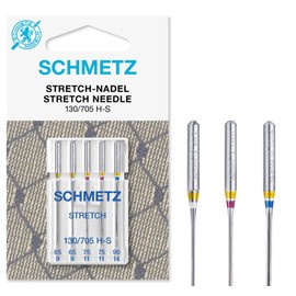 SCHMETZ Domestic Sewing Machine Needles | 5 Stretch Needles | 130/705 H-S | Needle Size 2x65/9, 2x75/11 and 1x90/14 | Suitable for Working with Elastic Fabrics