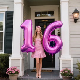 40 Inch Large 16 Balloon Numbers Rose Purple Big Foil Number Balloons Giant Helium Happy Birthday Party Decorations for Man and Women, Huge Mylar Anniversary Party Supplies