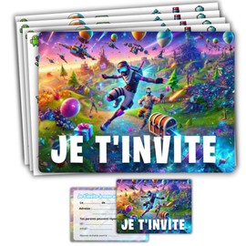 roxisha - Set of 10 Fortnite Birthday Invitations + Envelopes - Boys and Teens - Postcard 10.4 x 14.8 cm - Pre-Filled in French - Ideal for Party and Snack