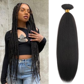 26Inch Kinky Straight Bulk Hair for Braiding No Weft 2 Bundles 150g Quality Faux Braiding Hair Extensions for Boho Braids Wet and Wavy Yaki Straight Bulk Hair for Micro braiding 26Inch, Natural Black