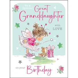 Jonny Javelin Special Great Granddaughter Birthday Card - Happy Birthday Card with Fairy Costume and Teddy Bear Design with Flitter and Foil Details - Birthday Card for Girls