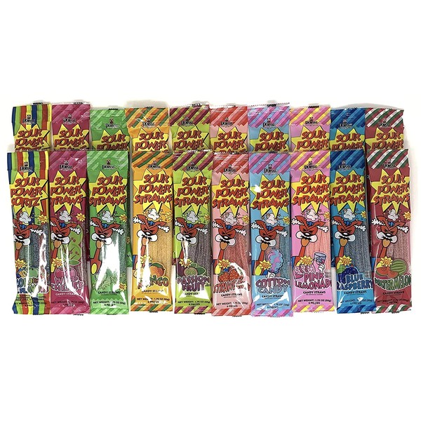Sour Power Straws Variety Pack of 10 Flavors (2 of each flavor, Total of 20)