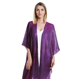 Women's Metallic Mesh Cover-Up Wrap Loose Fit Kimono-Style Cape One Size Fits Everyday Wear Beach VacationsShawl (Purple)