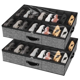 32 Pairs Foldable Underbed Shoe Storage Boxes Extra Large Underbed Shoe Bins with Handlescolor: Dark Gray, size: 38"L x 24"W x 6"H