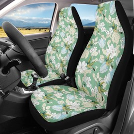 TOADDMOS Auto Front Seat Cover, Floral with Hummingbird Print Universal Car Seat Cover Protector, Fit Most Vehicle Decorative Seat Accesories, Green
