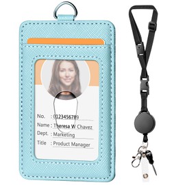Leather Badge Holder and Adjustable Retractable Lanyards, Quick Release Buckle and Safety Breakaway Lanyards with Swivel Metal Clasp for Offices, Staff, Students, Employees