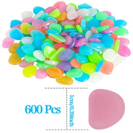 600PCS Big Glowing Stones,1CM Glow-in-The-Dark Stones, Aquarium Glowing Stone for Fish Tank Lawn Patio Garden Outdoor Deco and DIY Ideas (Mixed)