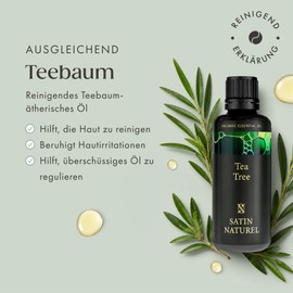 Satin Naturel Tea Tree Oil 100 ml - 100% Natural Essential Oil from Tea Tree Leaves - Against Pimples, Acne, Warts & Blemished Skin - Face, Scalp & Hair - Aromatherapy