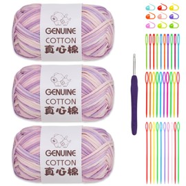 3 Pcs Crochet Yarn for Beginners Crochet, 3x50g Multicolor Chunky Thick Soft Crochet Yarn, Elastic Fabric Easy Knitting Yarn Set for Crocheting Baskets, Blanket, Bags, DIY Crafts,Home Decor