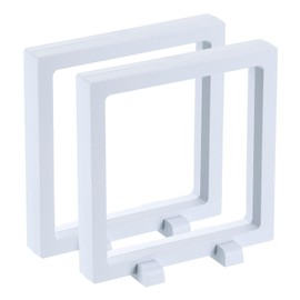 sourcing map 2 Pcs 3D Floating Display Case, 5.5 x 5.5 x 0.8 Inch Floating Frame Display Holder Stand, Transparent PE Jewelry Storage Box, White