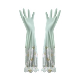 RARITYUS Printed Rubber Kitchen Dishwashing Gloves Non-Slip Reusable Household Cleaning Gloves with Flocked Cotton Lining