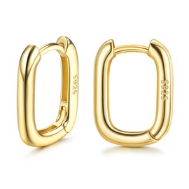 Finrezio Silver Hoop Earrings 925 Sterling Silver Huggie Hoop Earrings for Women 18 Carat Gold-Plated Oval Hoop Earrings U-shaped Geometric Huggie Earrings Hypoallergenic Small Silver Hoop Earrings,