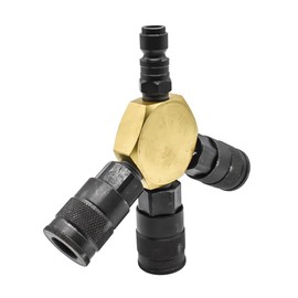 Interstate Pneumatics FPM44R-KA6 Flat Hex Manifold with Three 3/8 Inch Steel Automotive Couplers and One 3/8 Inch Steel Plug Kit