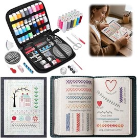 Libro de aprendizaje de bordado, Kit de libro de puntadas de bordado mejorado, Kits DIY con kit de herramientas completo y tutorial instructivo, para principiantes y amantes de las manualidades (86 piezas)