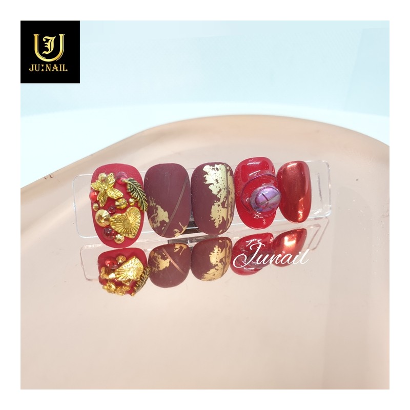 Charming burgundy handmade nail tips - Short Round Square /