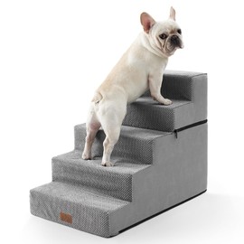COZY KISS Dog Stairs for Small Dogs, 5 Tier Removable Wider Pet Stairs for Couch and Bed, 23.6" H Non-Slip Dog Steps for Puppies and Old Cats with Support Board, 29.5x19.7x23.6 inch, Grey