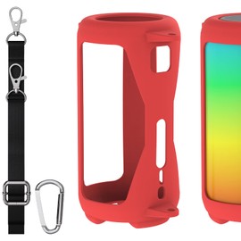 Geekria Silicone Speaker Case Cover Compatible with JBL Pulse 5, Protective Soft Skin, Replacement Bluetooth Speakers Travel Carrying Sleeve with Keychain Hook with Shoulder Strap (Red)