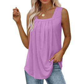 Naivikid Womens Tank Tops Loose fit Square Neck Pleated Front Flowy Sleeveless Summer Tops Violet M