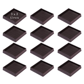 Fursafe&Q Rubber Caster Cups, Non Slip Furniture Pads Hardwood Floors-Furniture Coasters Cups with Anti Sliding Floor Grip, Bed Stoppers to Prevent Sliding, Non Slip Couch Feet Pads 3" 12 Pack Square