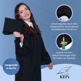 KEPI - Graduation Hat, Graduation Hat, European Manufacturer, Graduation Hat in Universal Size, Adjustable Range 54-61 cm, Tassel with Date Pendant 2025, Graduation Hats in 18 Colours, tassel golden