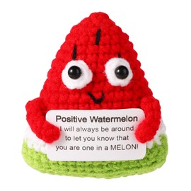 TOYMIS Positive Watermelon, 2.83x2.48in Positive Emotional Watermelon Funny Knitted Watermelon Crochet Positive Support Fruit Inspirational Gifts for Man & Woman